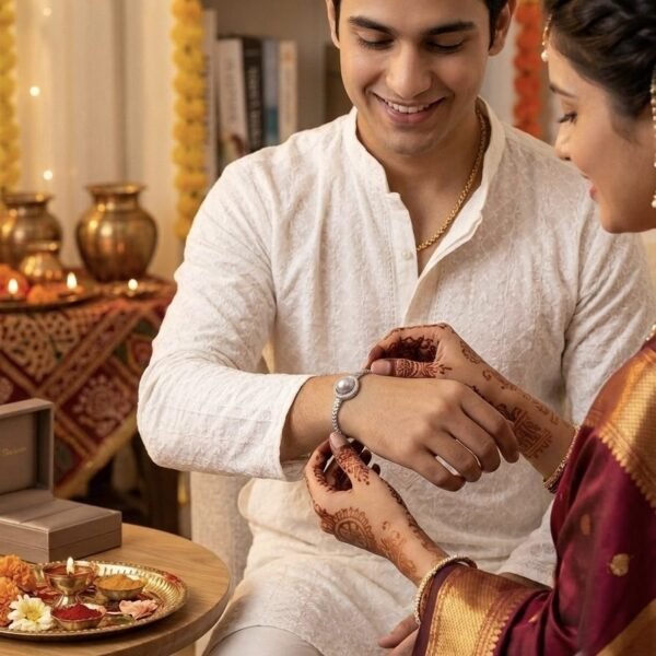 AD Pearl Rakhi Bracelet worn by a model