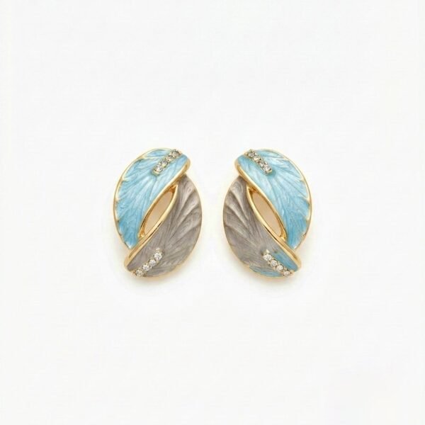 Aqua Leaf Enamel Oval Stud Earrings — gold plated earring by Priyavi Creation