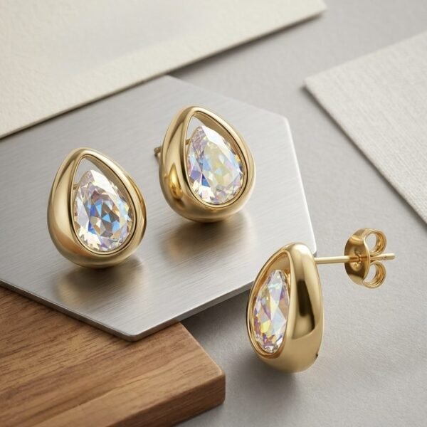 Ball Stud Cat Eye Drop Earrings — gold plated earring by Priyavi Creation