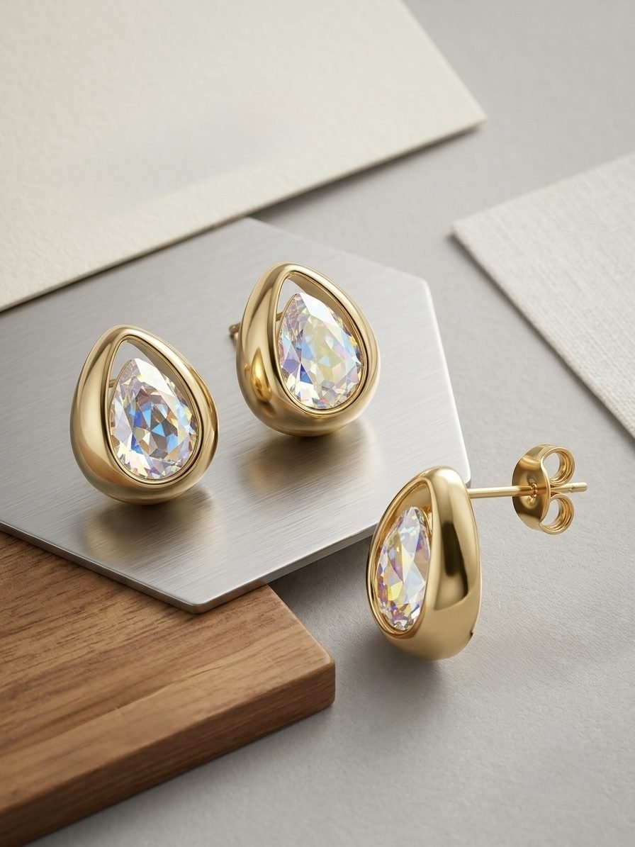 Ball Stud Cat Eye Drop Earrings — gold plated earring by Priyavi Creation