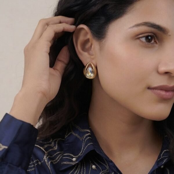 Ball Stud Cat Eye Drop Earrings worn by a model