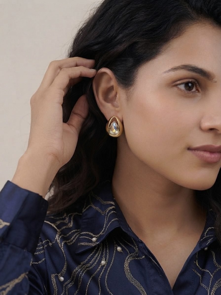 Ball Stud Cat Eye Drop Earrings worn by a model