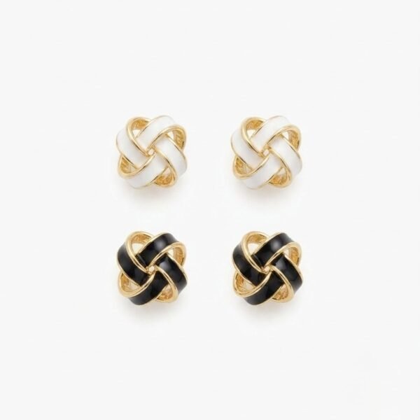 Black and White Love Knot Stud Earrings Combo — gold plated earring by Priyavi Creation