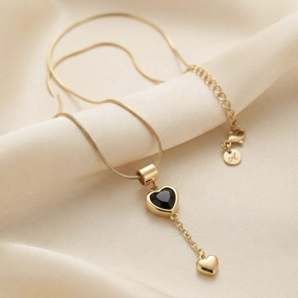 Black Dual Heart Drop Pendant — gold plated pendant by Priyavi Creation