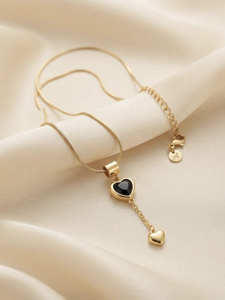 Black Dual Heart Drop Pendant — gold plated pendant by Priyavi Creation