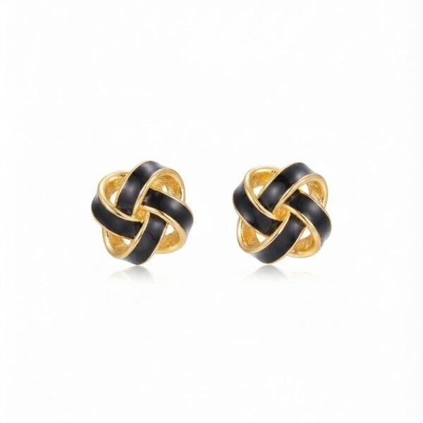 Black Enamel Love Knot Stud Earrings — gold plated earring by Priyavi Creation