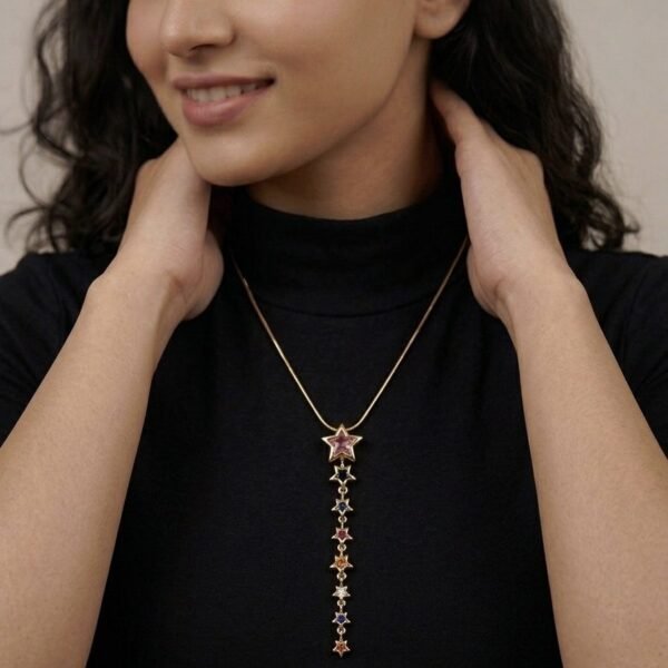 Celestial Starfall Pendant worn by a model