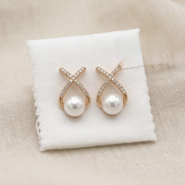 Crisscross Pearl Drop Earrings — gold plated earring by Priyavi Creation