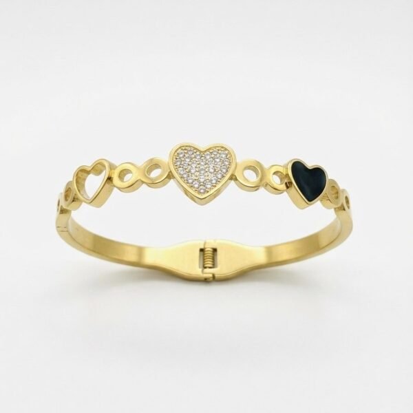 Crystal and Black Heart Infinity Bangle — gold plated bracelet by Priyavi Creation
