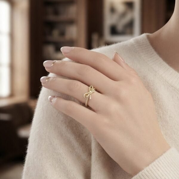 Crystal Pave Bow Ring worn by a model