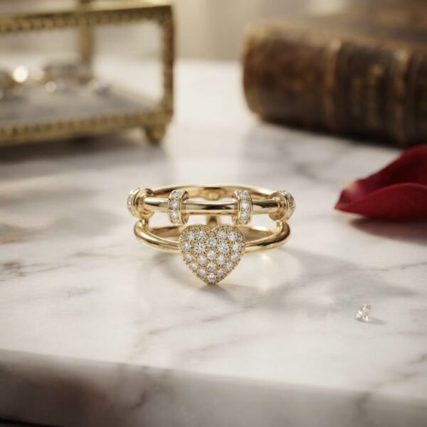 Crystal Pave Heart Double Band Ring — gold plated ring by Priyavi Creation