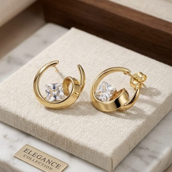 Double Hoop Stone Earrings — gold plated earring by Priyavi Creation