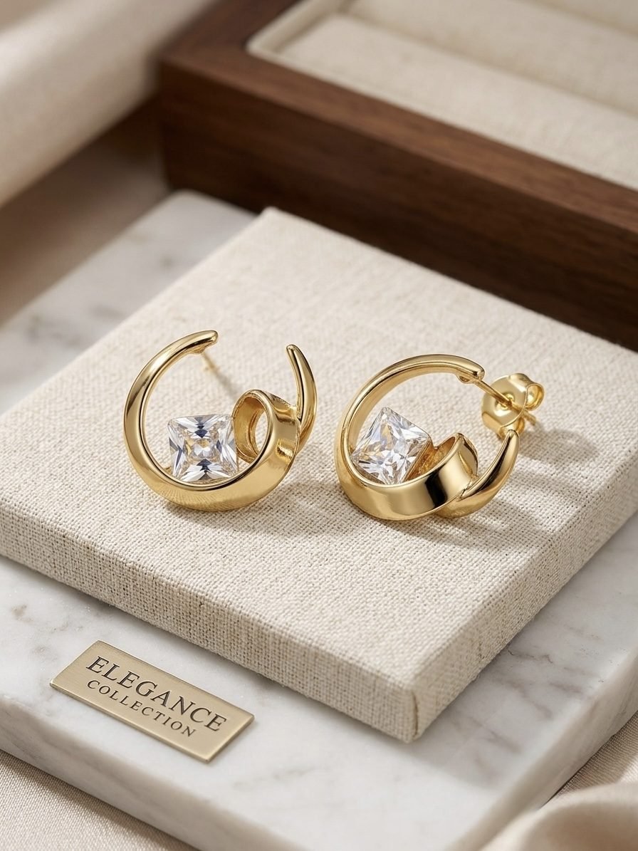 Double Hoop Stone Earrings — gold plated earring by Priyavi Creation