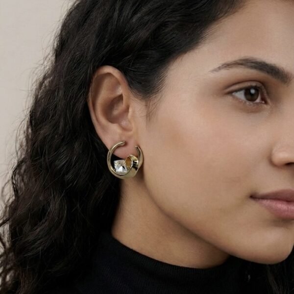 Double Hoop Stone Earrings worn by a model