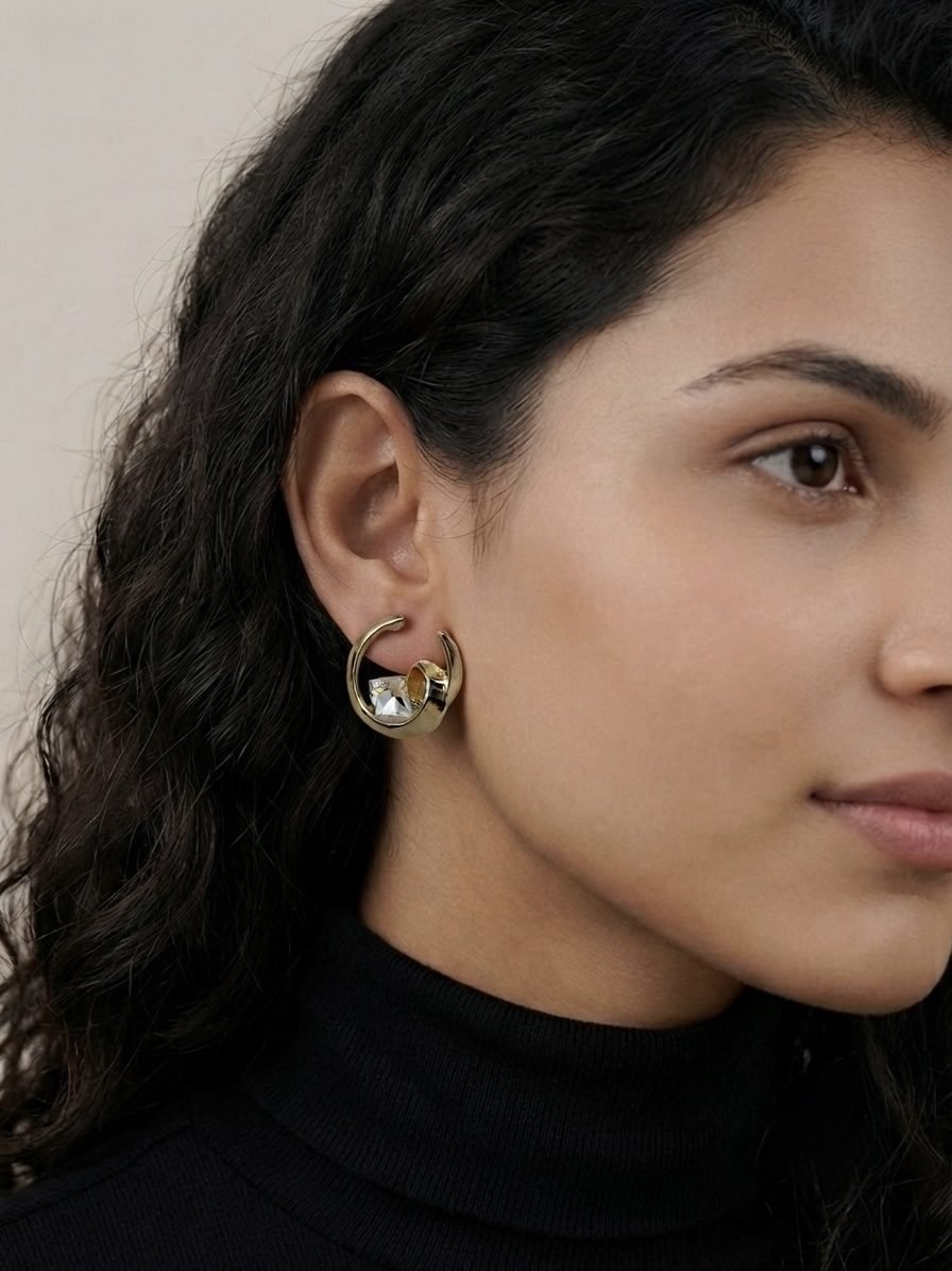 Double Hoop Stone Earrings worn by a model