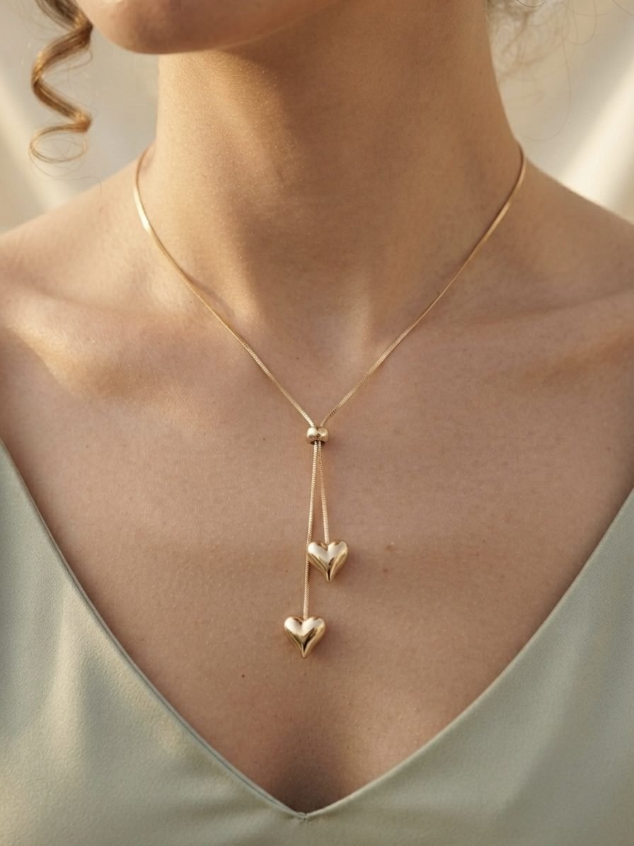 Dual Heart Tie Pendant — gold plated pendant by Priyavi Creation