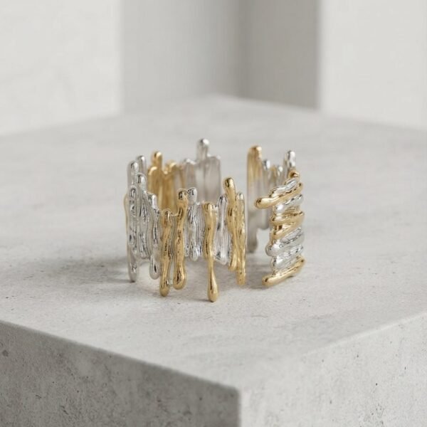 Dual Tone Molten Ring — dual tone (gold & silver) ring by Priyavi Creation