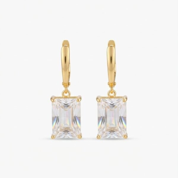 Emerald Cut Crystal Huggie Drop Earrings — gold plated earring by Priyavi Creation