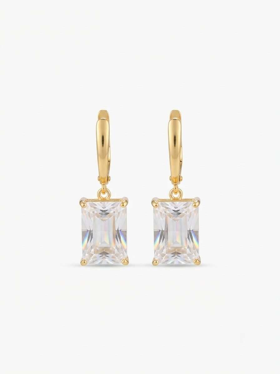Emerald Cut Crystal Huggie Drop Earrings — gold plated earring by Priyavi Creation