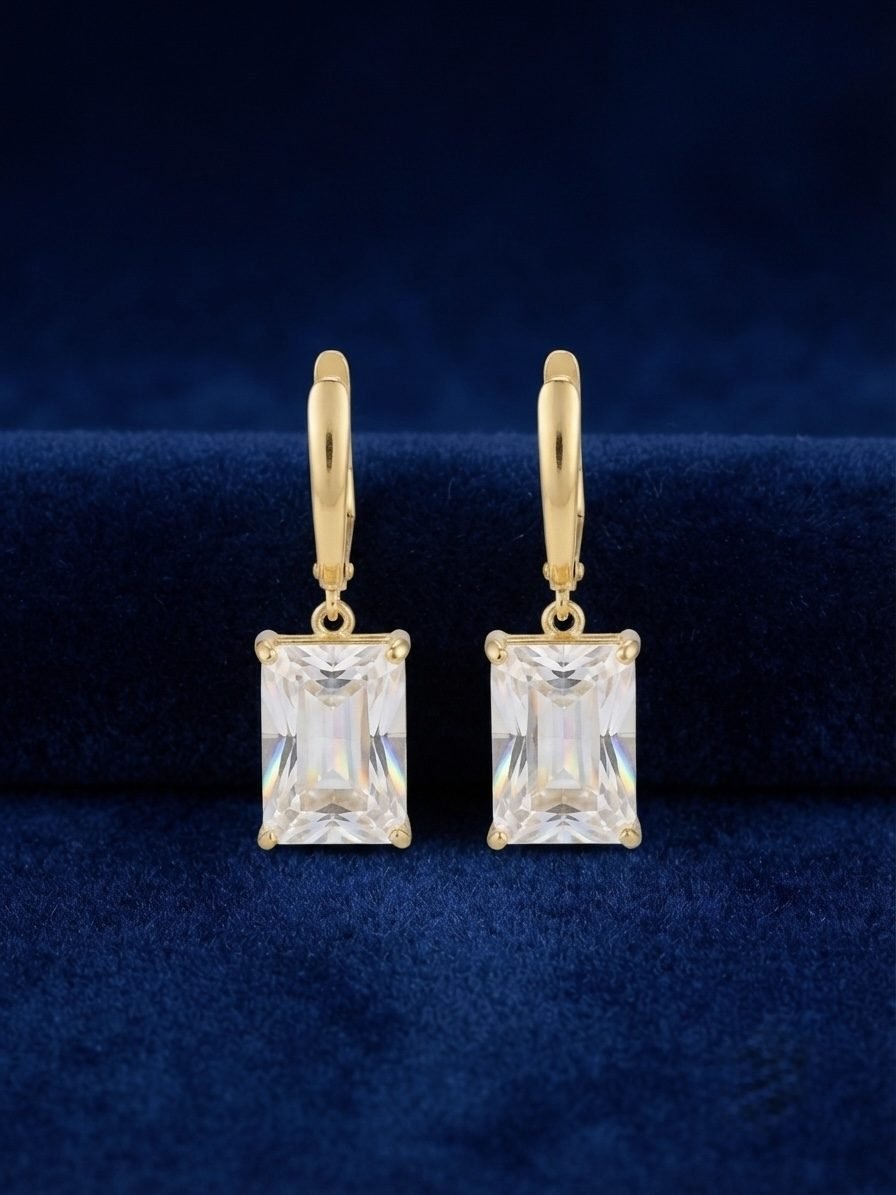 Emerald Cut Crystal Huggie Drop Earrings — gold plated earring by Priyavi Creation