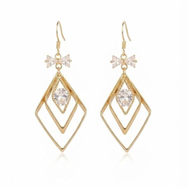 Geometric Rhombus Bow CZ Dangle Earrings — gold plated earring by Priyavi Creation