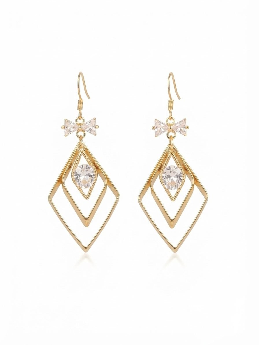 Geometric Rhombus Bow CZ Dangle Earrings — gold plated earring by Priyavi Creation