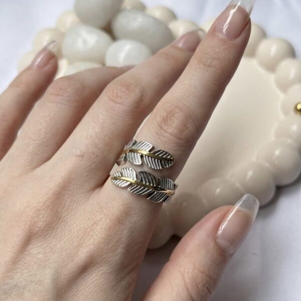 Gold Stem Leaf Ring — silver tone ring by Priyavi Creation
