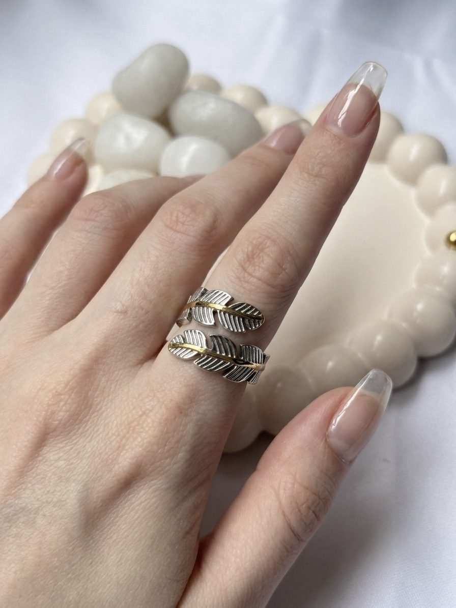 Gold Stem Leaf Ring — silver tone ring by Priyavi Creation