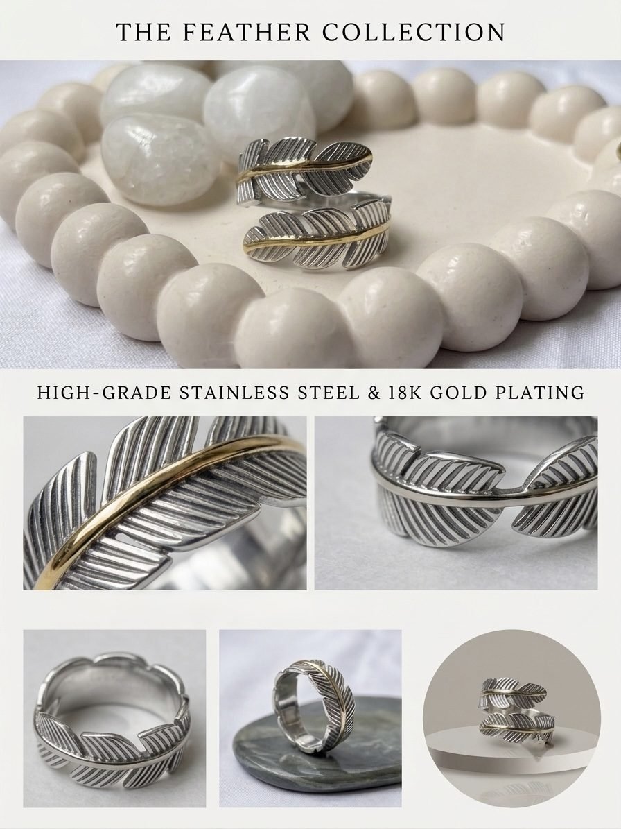 Gold Stem Leaf Ring — silver tone ring by Priyavi Creation