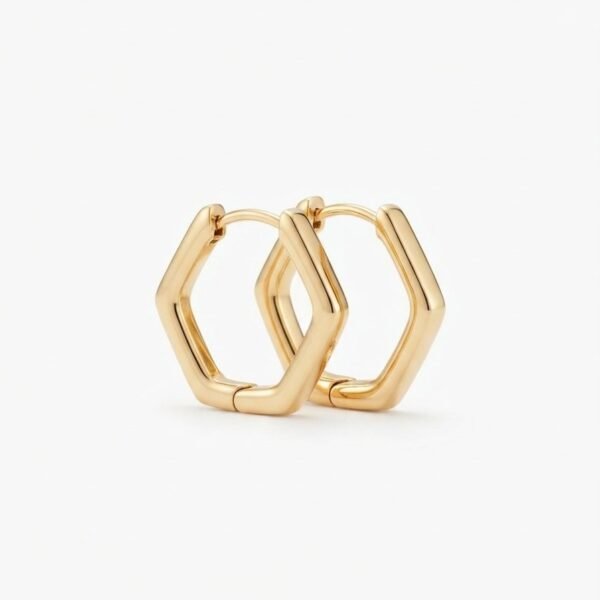 Hexagon Huggie Hoop Earrings — gold plated earring by Priyavi Creation