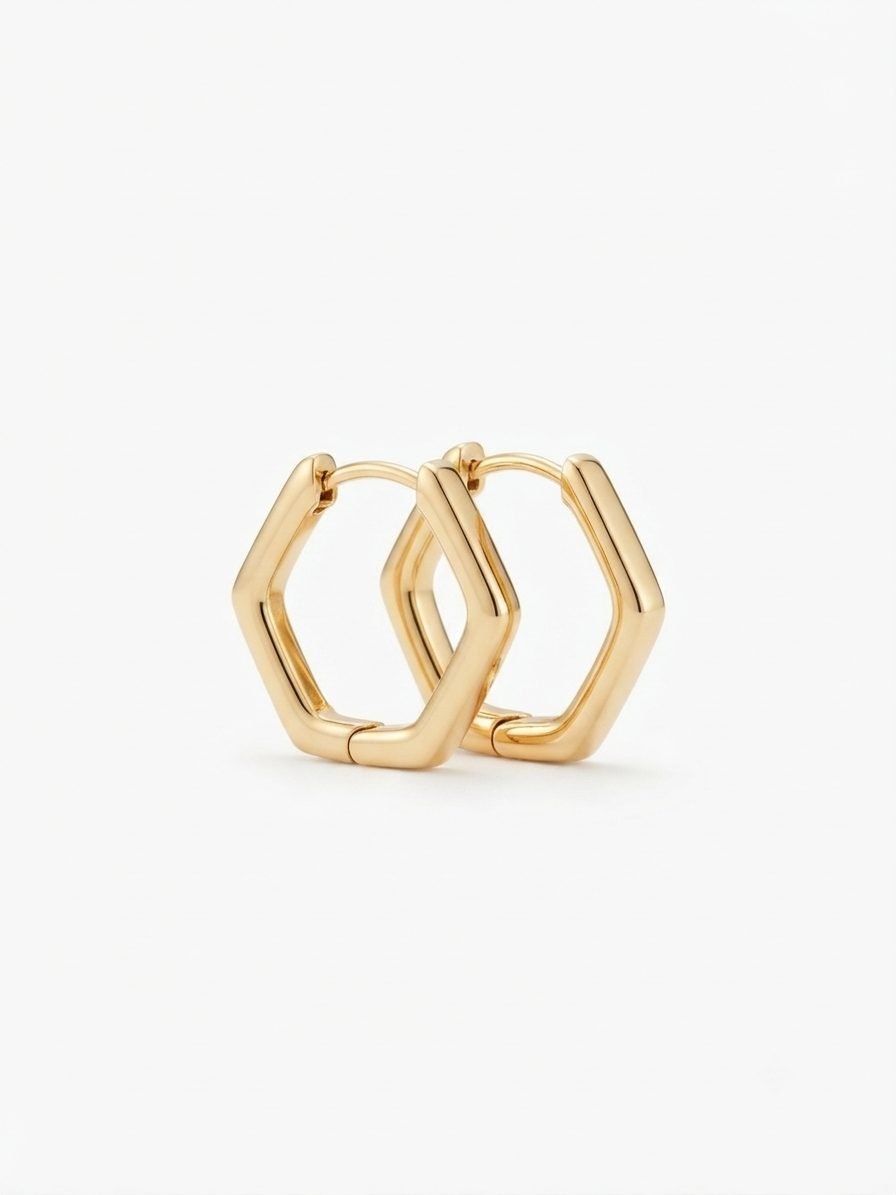 Hexagon Huggie Hoop Earrings — gold plated earring by Priyavi Creation