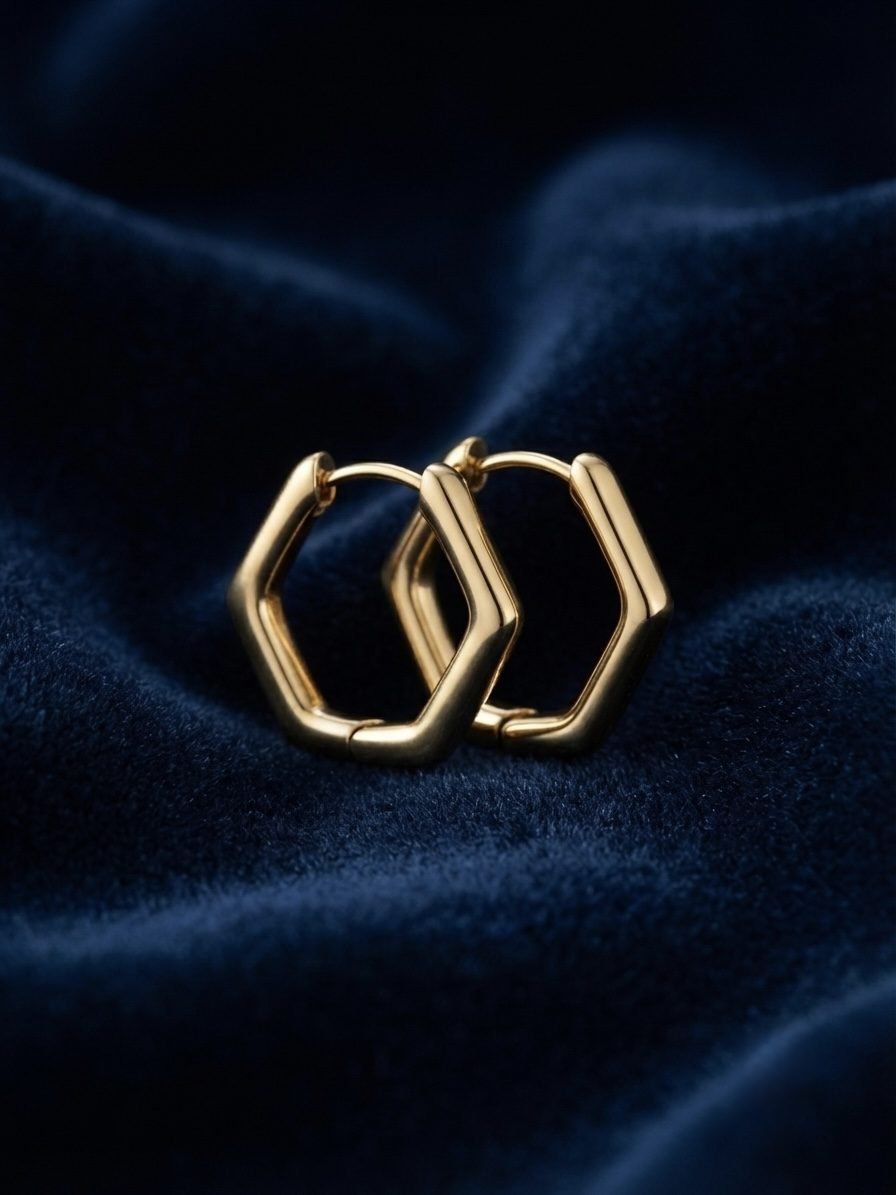Hexagon Huggie Hoop Earrings — gold plated earring by Priyavi Creation