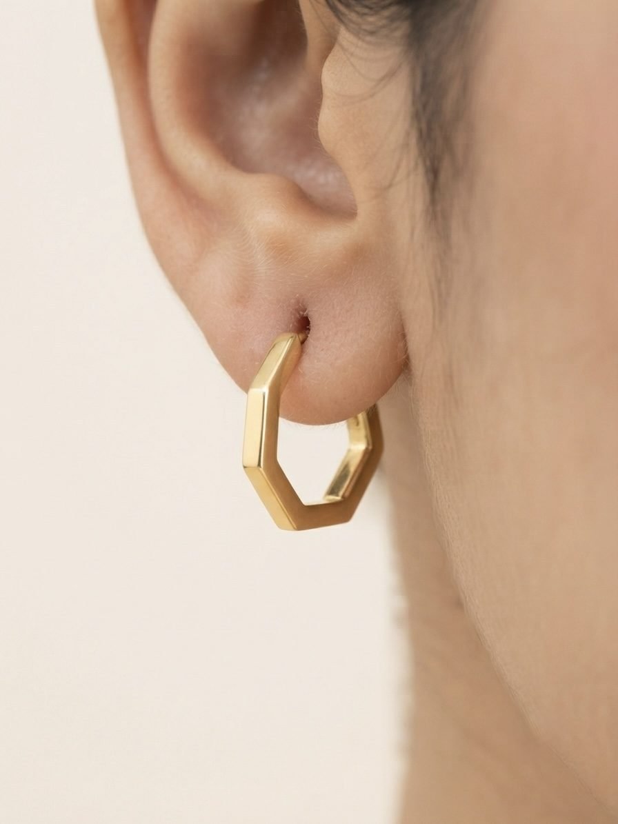 Hexagon Huggie Hoop Earrings — gold plated earring by Priyavi Creation