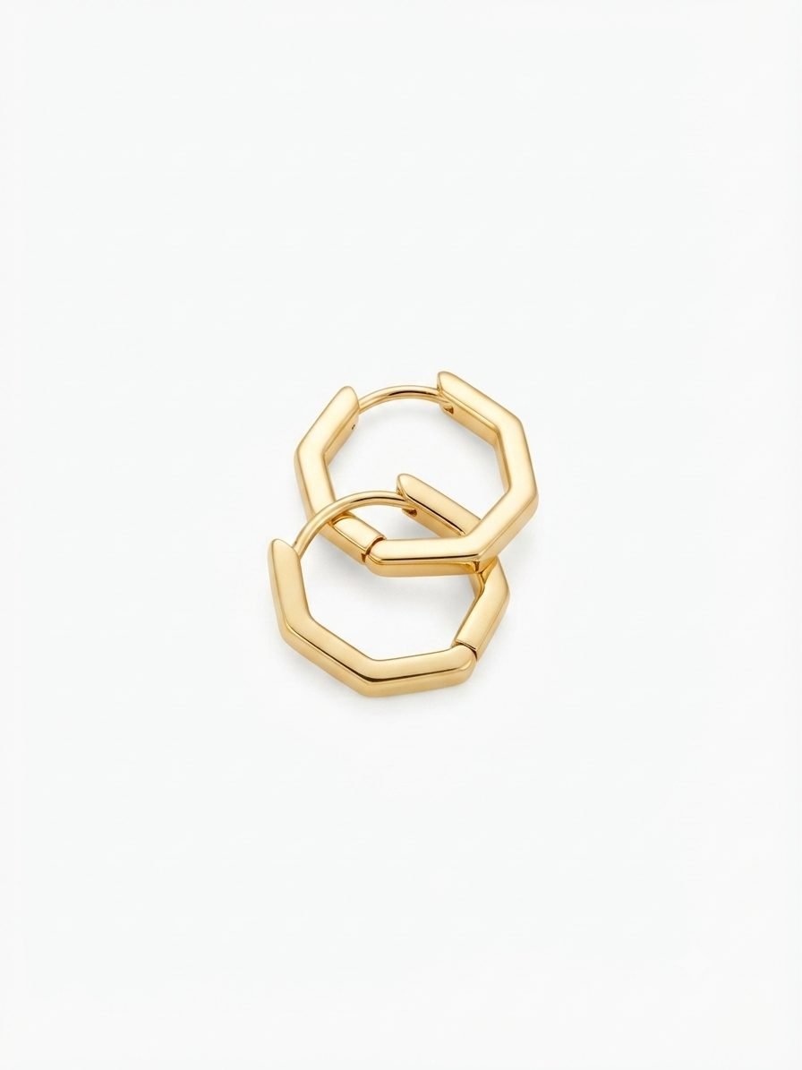 Hexagon Huggie Hoop Earrings — gold plated earring by Priyavi Creation