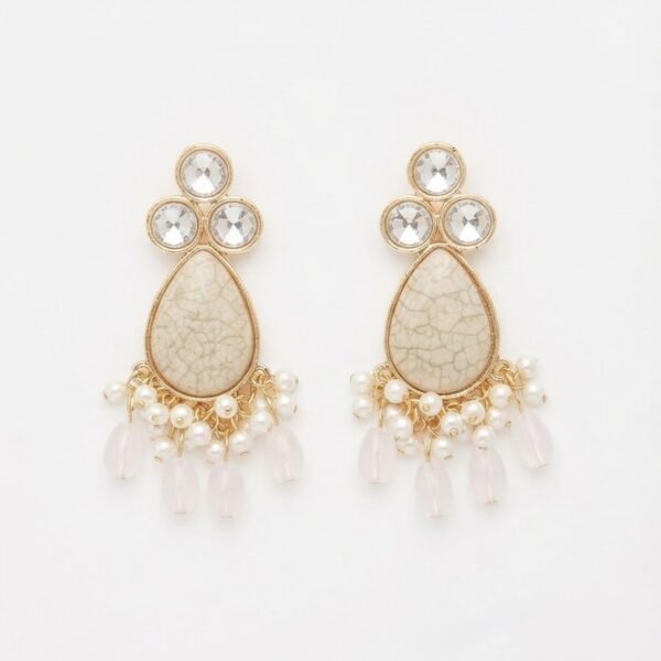 Ivory Crackle Stone Pearl Tassel Earrings — gold plated earring by Priyavi Creation