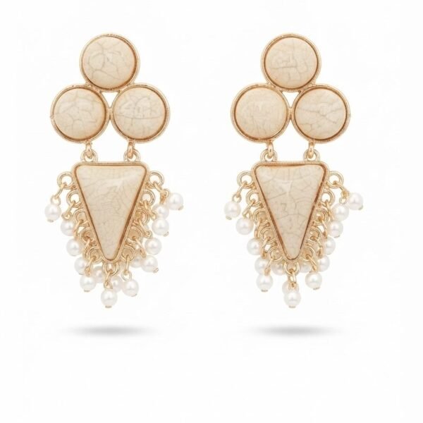 Ivory Crackle Stone Triangle Pearl Drop Earrings — gold plated earring by Priyavi Creation