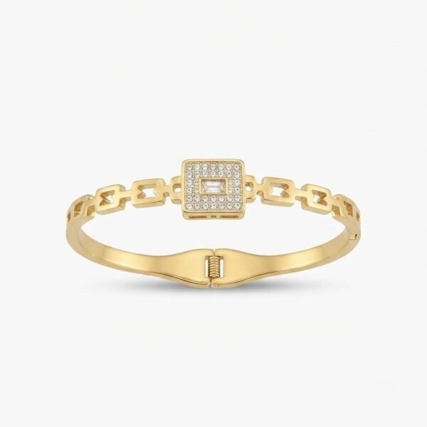 Pave Square Crystal Link Bangle — gold plated bracelet by Priyavi Creation