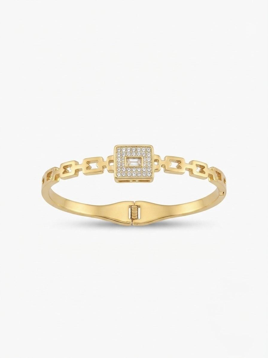 Pave Square Crystal Link Bangle — gold plated bracelet by Priyavi Creation