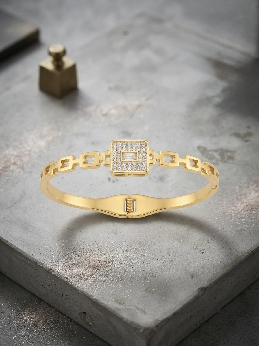Pave Square Crystal Link Bangle — gold plated bracelet by Priyavi Creation