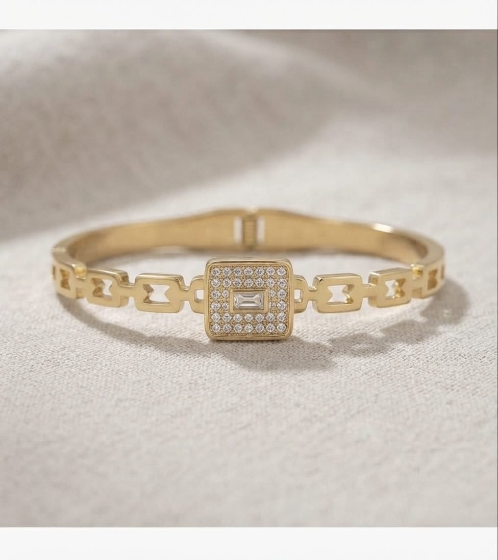 Pave Square Crystal Link Bangle — gold plated bracelet by Priyavi Creation