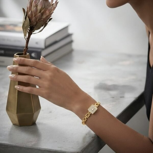 Pave Square Crystal Link Bangle worn by a model