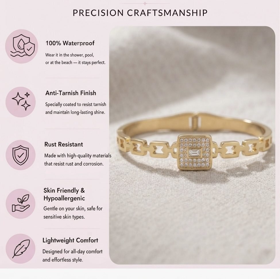 Pave Square Crystal Link Bangle — gold plated bracelet by Priyavi Creation