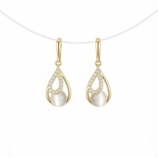 Pave Teardrop Cat Eye Drop Earrings — gold plated earring by Priyavi Creation