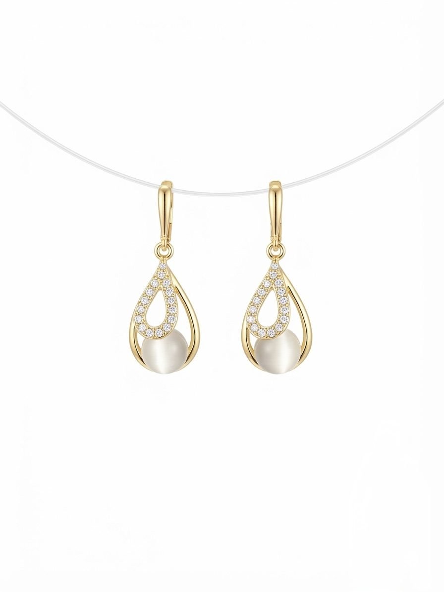 Pave Teardrop Cat Eye Drop Earrings — gold plated earring by Priyavi Creation