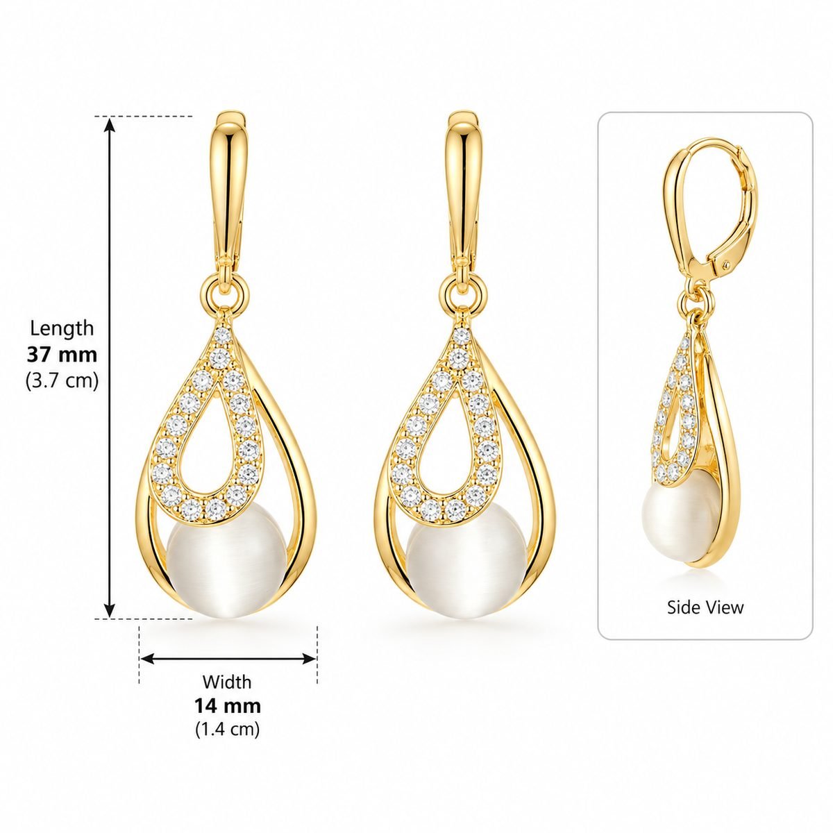 Pave Teardrop Cat Eye Drop Earrings — gold plated earring by Priyavi Creation