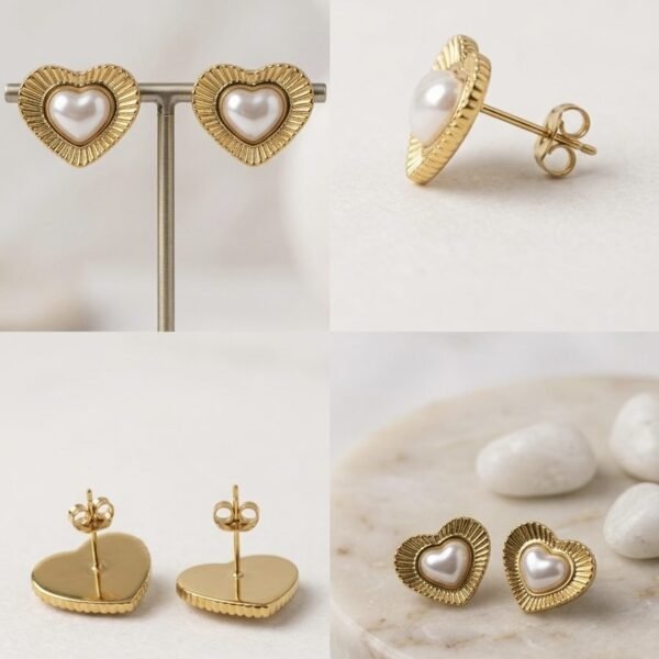 Pearl Heart Stud Earrings — gold plated earring by Priyavi Creation
