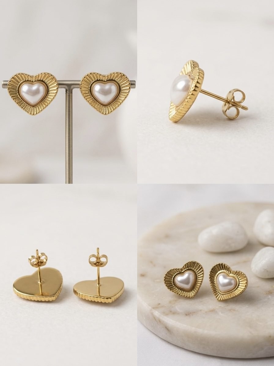 Pearl Heart Stud Earrings — gold plated earring by Priyavi Creation