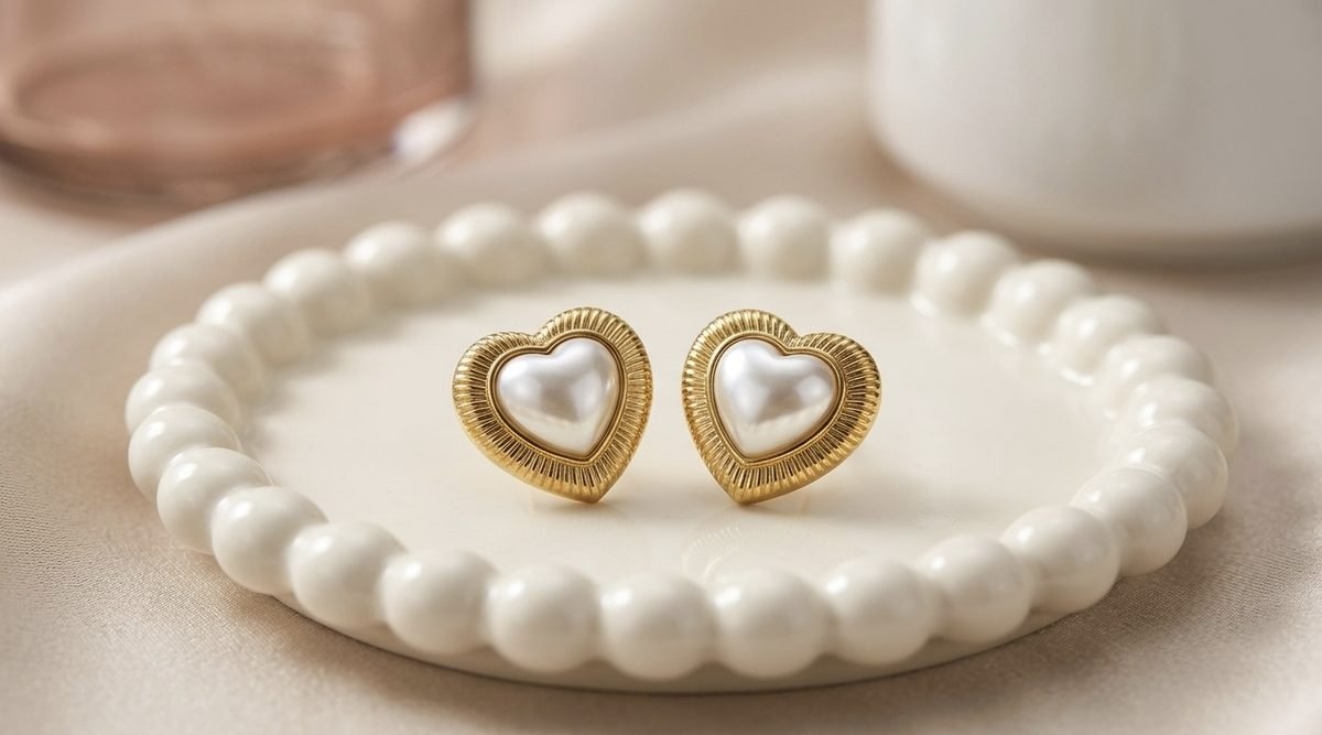 Pearl Heart Stud Earrings — gold plated earring by Priyavi Creation