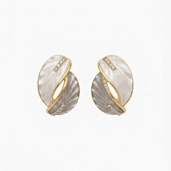 Pearl White Enamel Leaf Stud Earrings — gold plated earring by Priyavi Creation