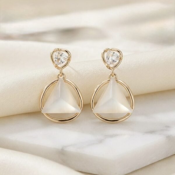 Pyramid Drop Crystal Stud Earrings — gold plated earring by Priyavi Creation
